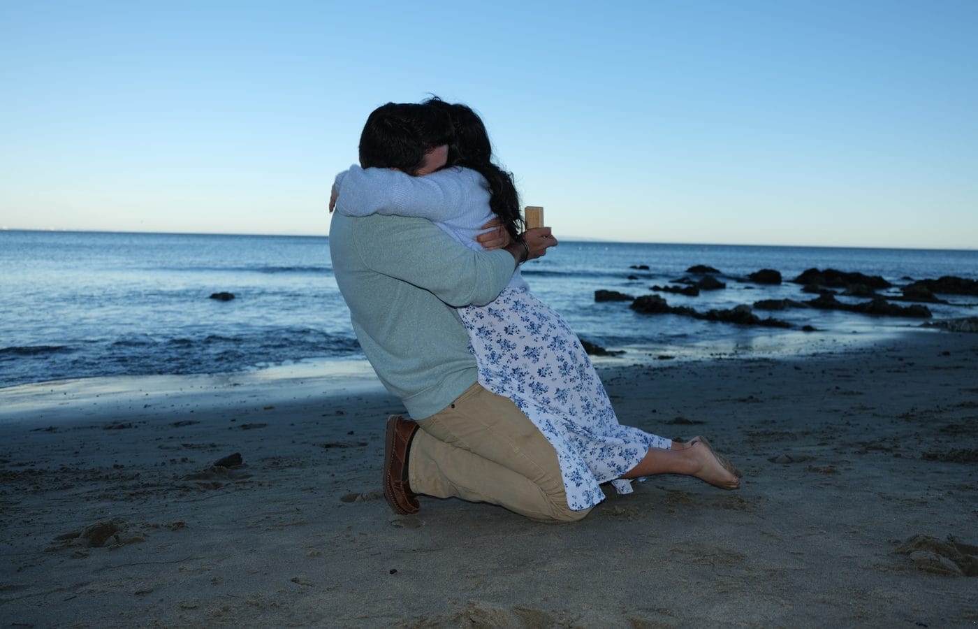 Hana and Jaydon hugging after the proposal